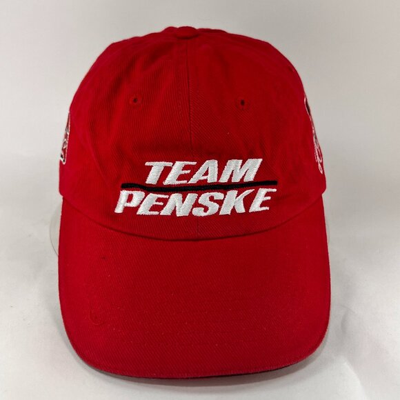 Team Penske Racing Strap Back Cap Hat Indy Car Trucker Red Trucking Logo Mens - Picture 1 of 14